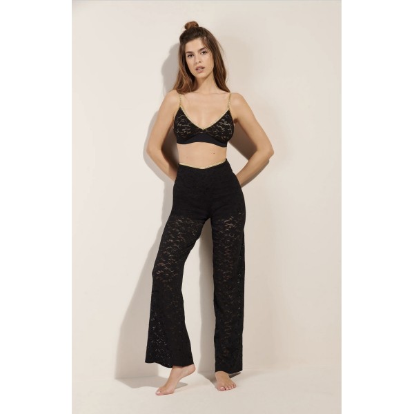 PAIGE NOIR / PANTALON DROIT DENTELLE & LUREX