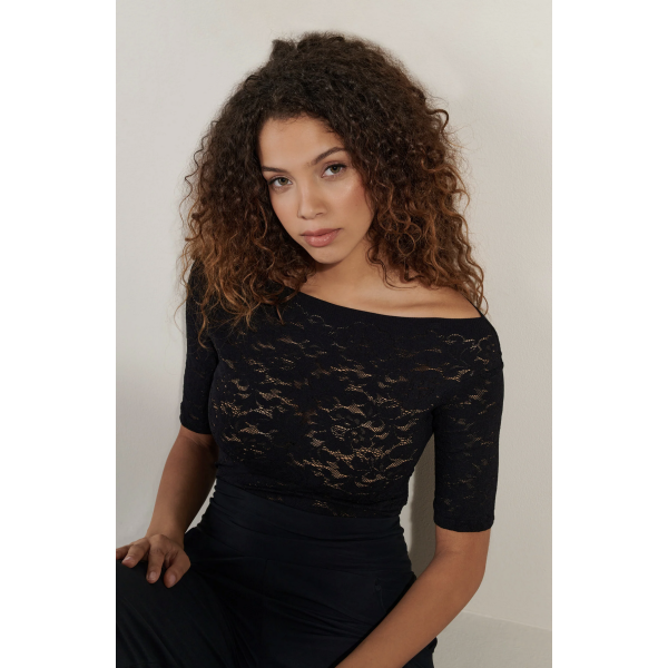 TALITA NOIR / TOP DENTELLE COL BATEAU