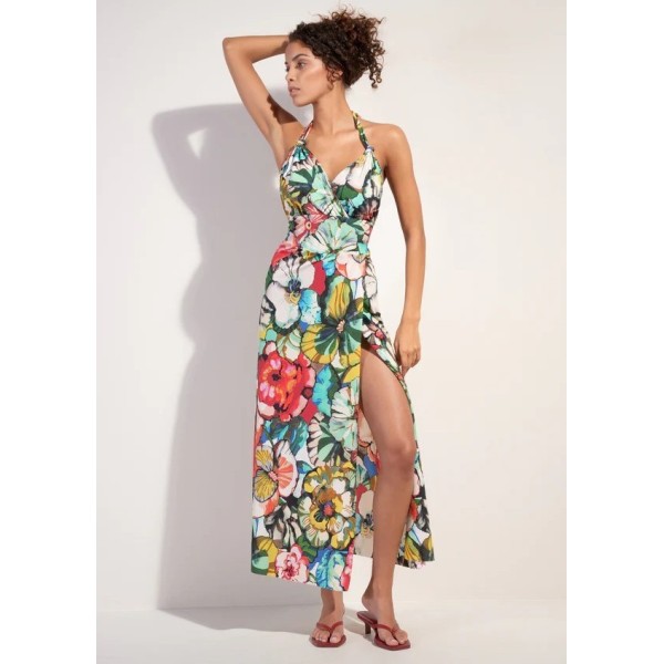 RONA FLOWERS / Robe longue en voile dos nu imprimée