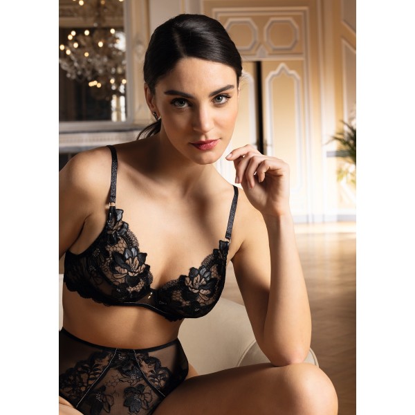 CUIR SEXY COUTURE / SLIP HAUT GLAMOUR NOIR & ARGENT